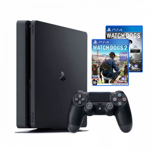 Playstation 4 1Tb Slim черная (CUH-2008B) с игрой «Watch Dogs 2» + «Watch Dogs»