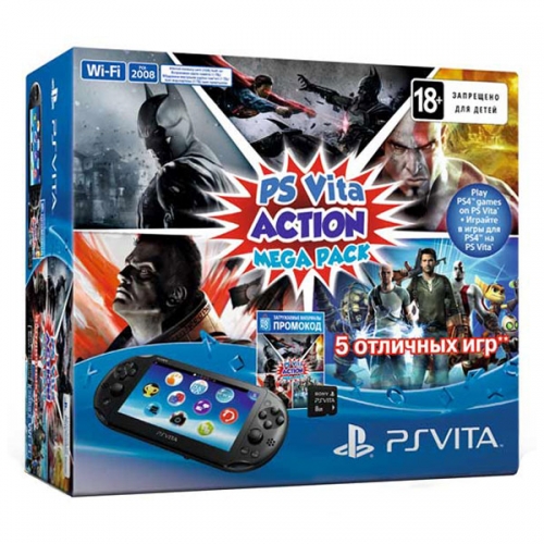 PS Vita 2008 Wifi + карта 8Gb + Action Mega Pack