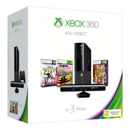 Xbox 360 4Gb E черный + Kinect + «Kinect Sports» + «Forza Horizon»